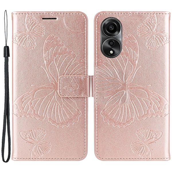 Nahkakotelo Oppo A78 4g:lle, Lompakkoteline, Painettu Perhoskuvioinen Puhelinkotelo Rose Gold