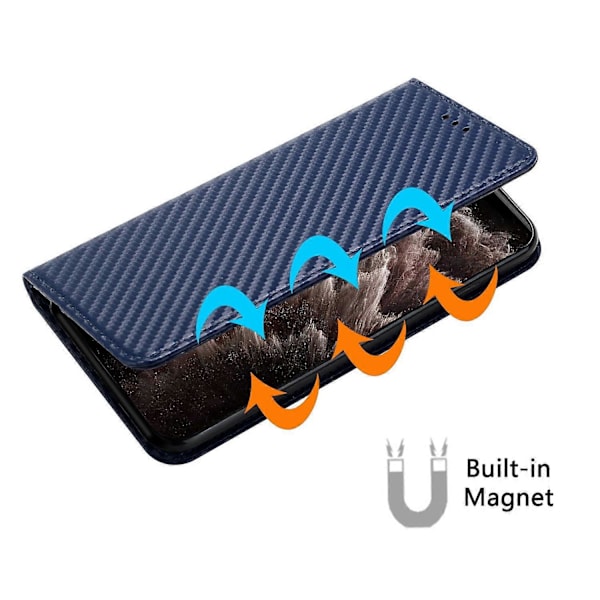 Til iPhone 15 Pro Max Kulfibertekstur PU Læder+TPU Wallet Case Foldbart Stativ Telefon Cover Multicolor Style B