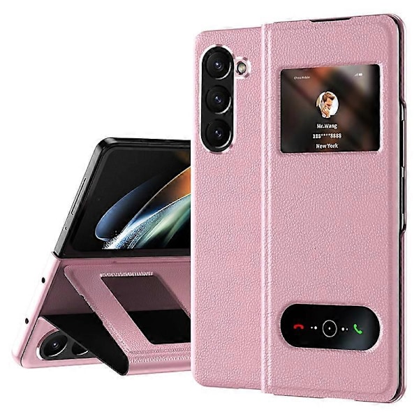 Til Samsung Galaxy Z Fold6 5G Etui PU Læder Litchi Tekstur Telefon Cover Visningsvindue Multicolor Style D