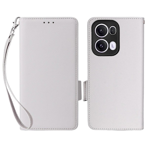 Skal för Oppo Reno13 Pro 5G med handledsrem, litchi-textur PU-läder plånboksfodral Multicolor White