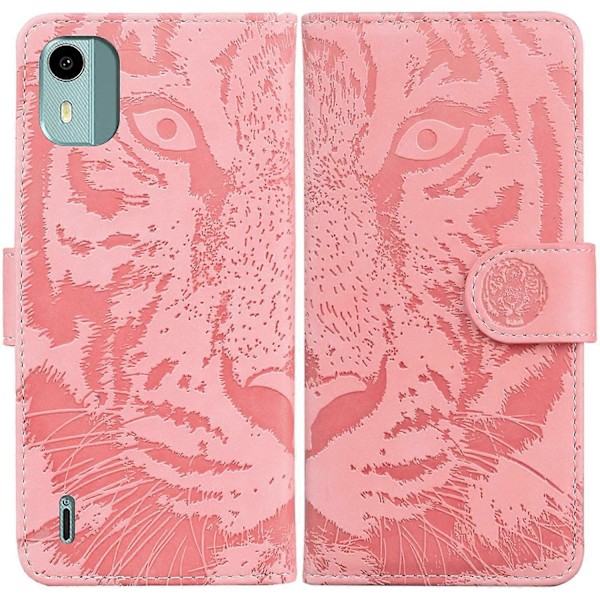 För Nokia C12 4G/C12 Pro/C12 Plus Tiger Präglat PU Läderfodral Anti-fall Plånboksfodral Ställ Multicolor Style E