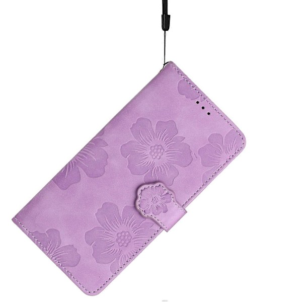 PU-læder telefonpung med blomsterprægning og flip-stativ til iPhone 14 Plus Multicolor Style E