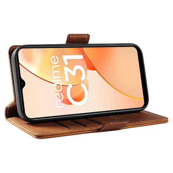 Pu Phone case för Realme C31 Wallet Skin-touch Flip Stand Cover Brown
