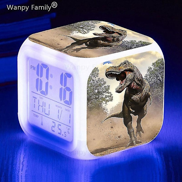 Tyrannosaurus Dinosaurie Väckarklocka 7 färgbyte Multifunktions väckningstimer Barnrum Lysande elektronisk watch Present till barn Red