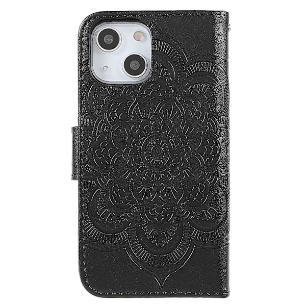 Präglad Mandala Blomma PU Läder Telefonställ Skydd Plånboksfodral med Rem för iPhone 13 6.1 tum Multicolor Style A