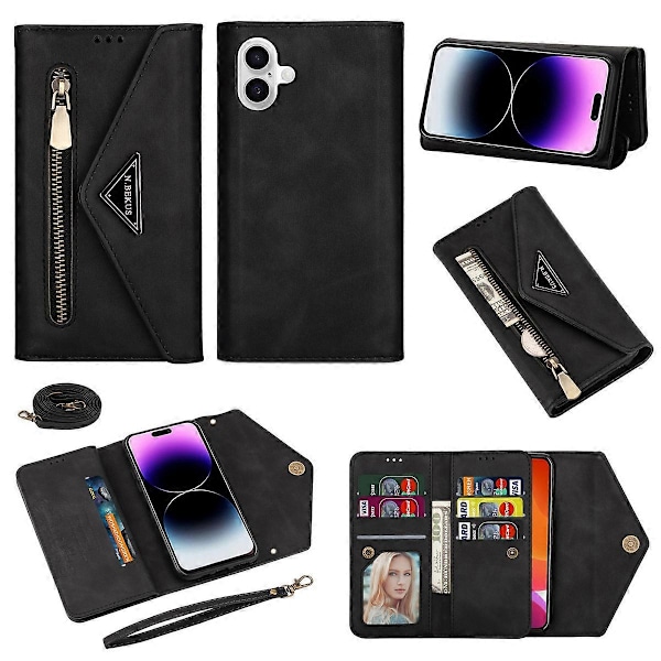 N.BEKUS Fodral till iPhone 16, Plånboksfodral i Läder med Remmar - Multicolor Black