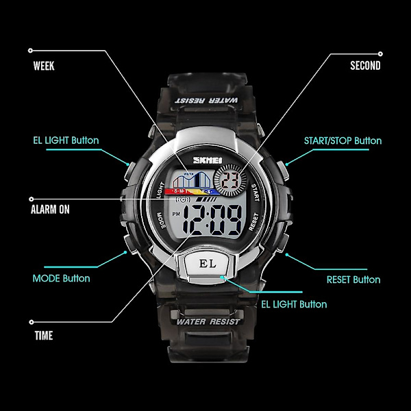 Skmei 1450 Dam 50m Vattentät Sport Digital Watch Black