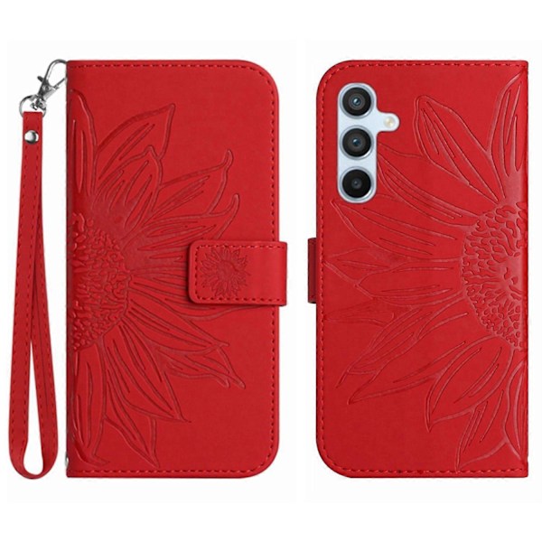 För Samsung Galaxy A35 5G Mobilskal Handledsrem Plånbok Solros Skydd Multicolor Style C