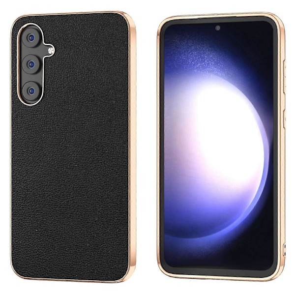 Äkta Läderöverdrag med PC+TPU Elektroplätering Skal för Samsung Galaxy S23 FE Multicolor Style C