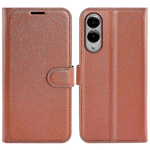 För Samsung Galaxy S25 Edge Fodral Litchi Textur Stötsäkert Läder Plånboks Telefonfodral Multicolor Brown