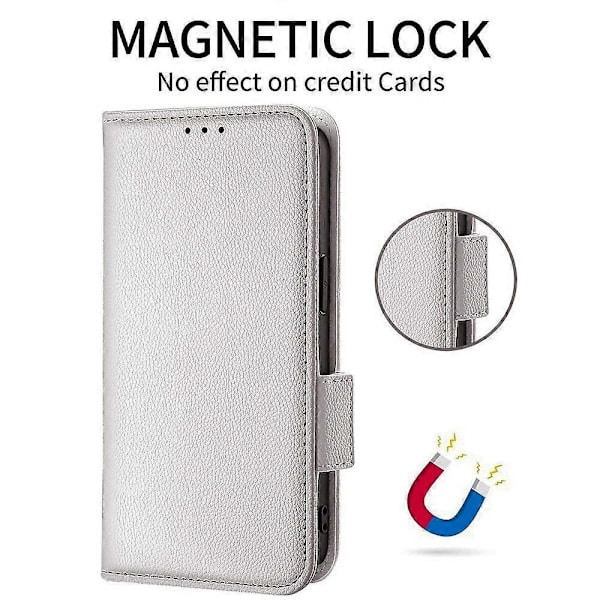 Til Xiaomi 14T Etui Litchi Tekstur PU Læder Wallet Flip Telefon Cover - Grå Multicolor White