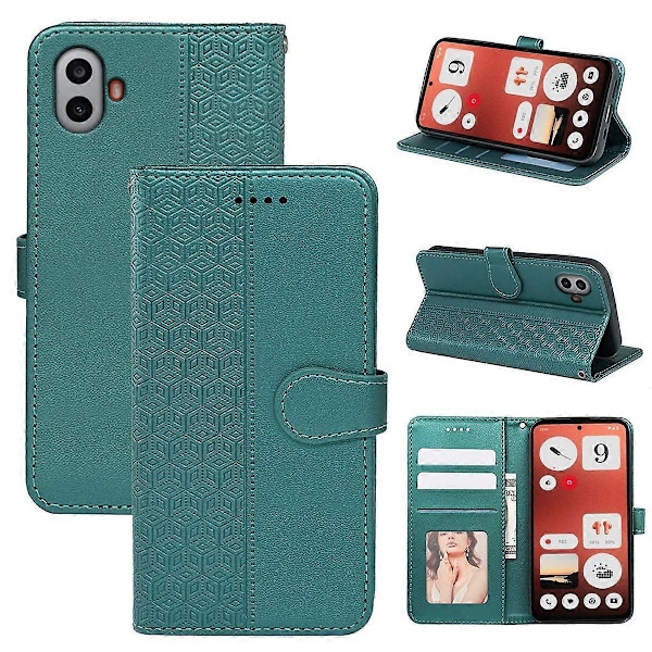 För Nothing CMF Phone 1 Plånboksfodral Mönsterpräglat Läder Flipfodral- Multicolor Green
