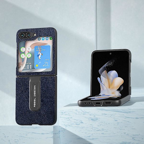 För Samsung Galaxy Z Flip5 5g Retro Litchi Texture Phone case Pu Läderbelagd Pc Kickstand Cover Blue