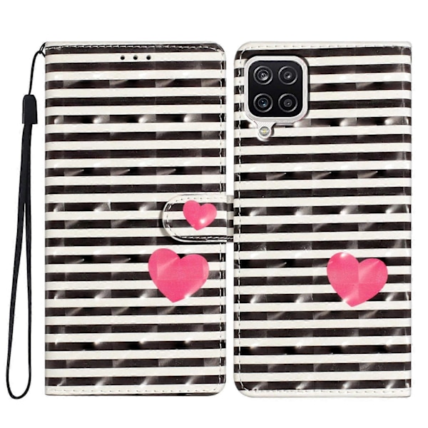 Samsung Galaxy A12 -kotelo, lompakkomallinen PU-nahkainen 3D-kuvioitu puhelinkotelo hihnalla Multicolor Style E