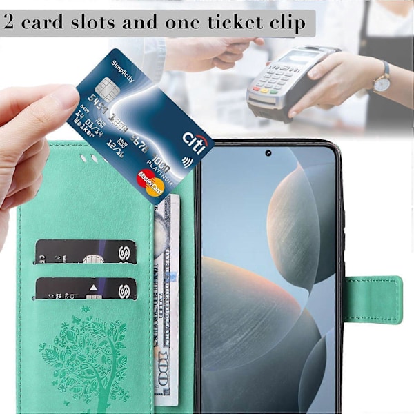 KT Imprinting Flower Series-3 til Xiaomi 14T Etui Katte Træ Mønster Flip Læder Telefon Cover Multicolor Style B