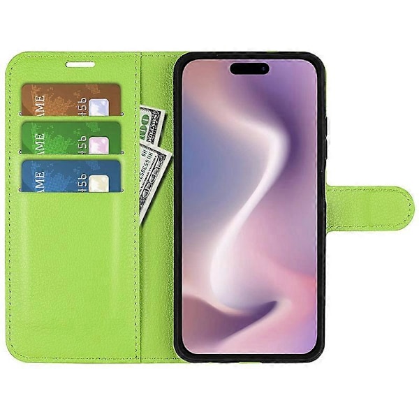 Læder telefoncover med pung og litchi-tekstur til iPhone 16 Multicolor Style F