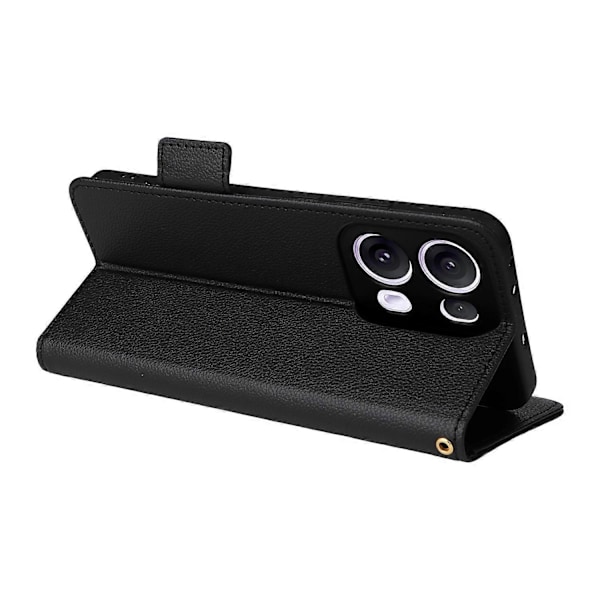 For Oppo Reno13 Pro 5G Deksel med Håndleddsrem Litchi Tekstur PU Lær Lommebok Telefondeksel Multicolor Black
