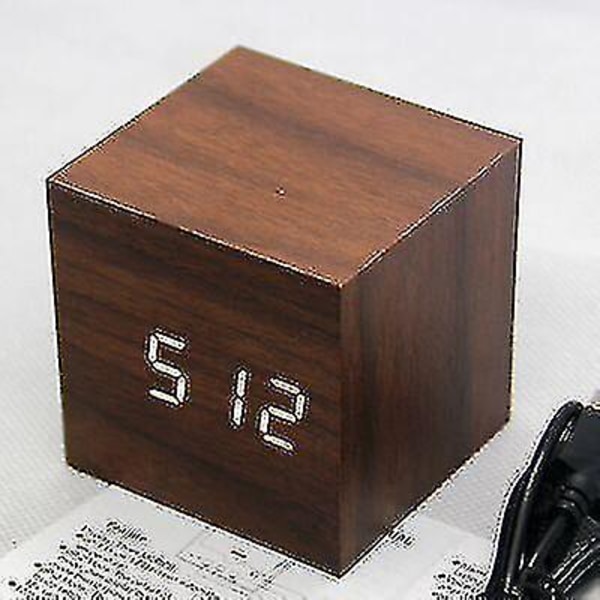 Gingko Cube Led Click Clock Väckarklocka med ljudaktivering (tid, datum & temperatur) Olika färger A10 Brown green