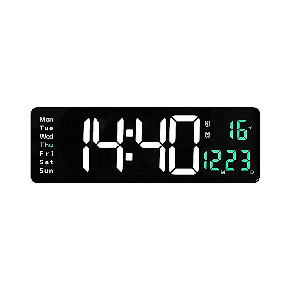 16-tommer LED Digital Display Væg Ur Temperatur og Fugtighedsdisplay Europæisk Væg Ur Timer C Black