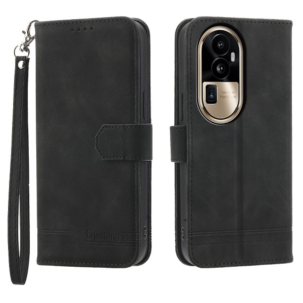 Cover för Oppo Reno10 Pro+ 5g, linjer tryckt Pu-läder plånboksfodral Flip Stand Case Black
