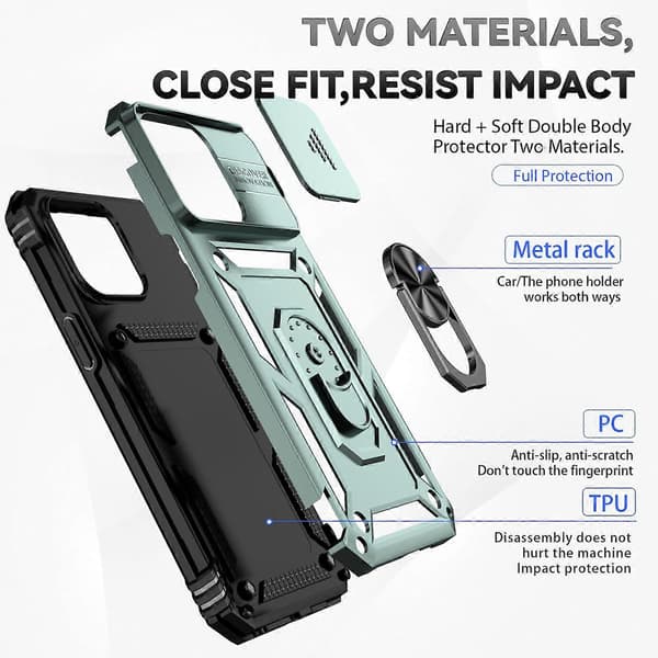 Til iPhone 15 Pro Max Cover med Ring, Støttefod og Skydbar Kamerabeskyttelse PC+TPU Multicolor Style G