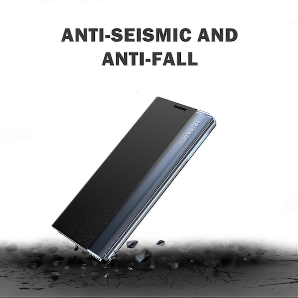 För Samsung Galaxy S22+ 5G Fönsterfodral Anti-fall PU Läder Auto-absorberande Ställ Telefonskal