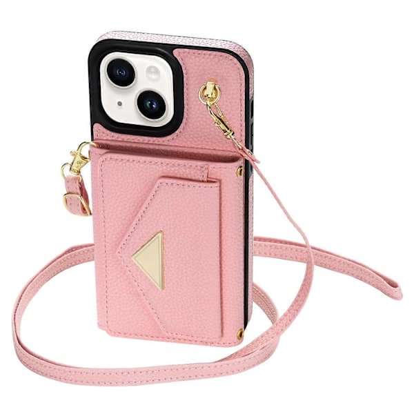 Til iPhone 14 Etui Kort Taske Ridsefast Læder+TPU Cover med Skulderrem Multicolor Style C