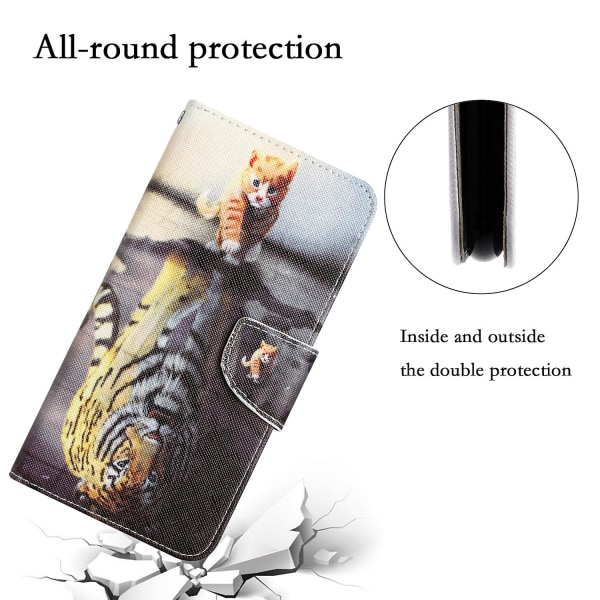 Til Iphone 15 Plus Folio Pu Læder Stand Wallet Case Mønster Print Telefon Cover Med Rem Tiger