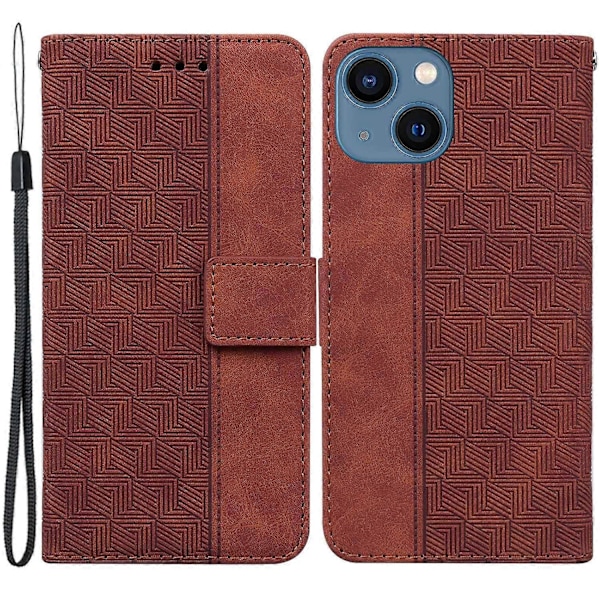 iPhone 15 Geometrisesti Kuvioitu PU-nahkainen Lompakkokotelo Jalustalla, Iskunkestävä Puhelinkotelo Multicolor Style E