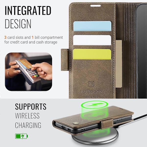 Til Samsung Galaxy S21 FE 5G Etui AUTSPACE A11 RFID-blokering Retro Læder Mobiltelefonpung Cover Multicolor Brown