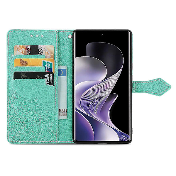 Til vivo V40 5G Etui Mandala Præget Design Læder Wallet Telefon Cover - Grå Multicolor Green