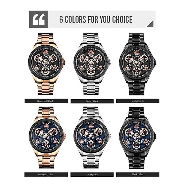 Skmei 1678 Herre Vandtæt Quartz Ur Med Drejelig Gearskive Rose Gold Shell Black Surface