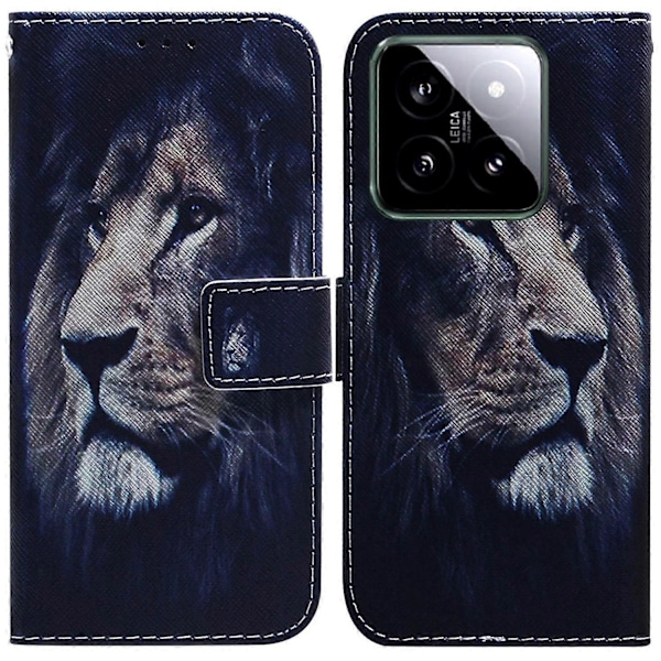 Läderfodral med mönstertryck för Xiaomi 14, plånboksfodral Multicolor Lion