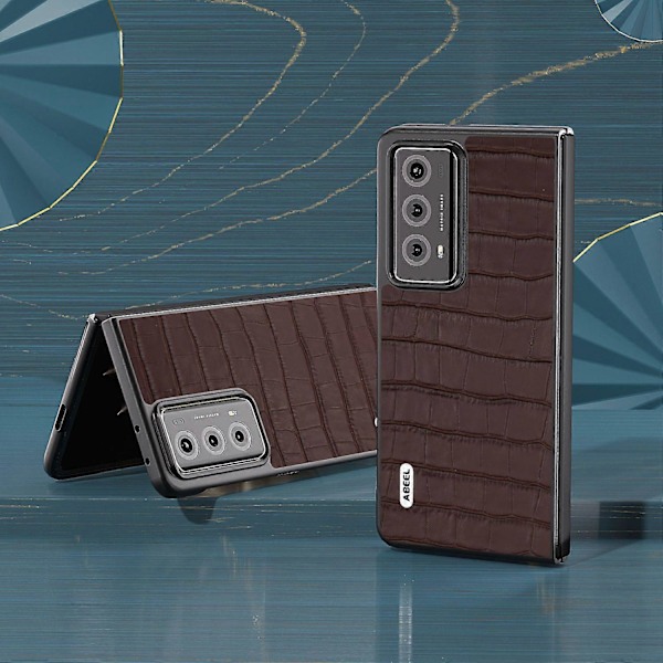 Ægte koskindslæder + PC-cover med krokodilletekstur, stødsikkert telefoncover til Honor Magic V2 5G Multicolor Style B