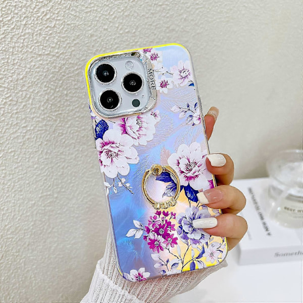 iPhone 15 Pro Max -kotelo, kukkakuvioinen lasertekstuuri, puhelimen takakansi rengaspidikkeellä Multicolor Style G
