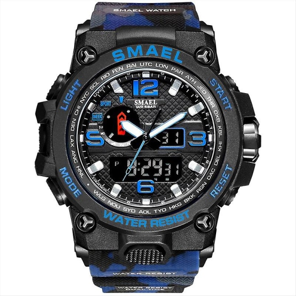 Smael Dual Display Digitalt LED Herreur Pointer Type Quartz Elektriske Ure Relogio Masculino Uomo Sportsur 1545 CAMOBLUE