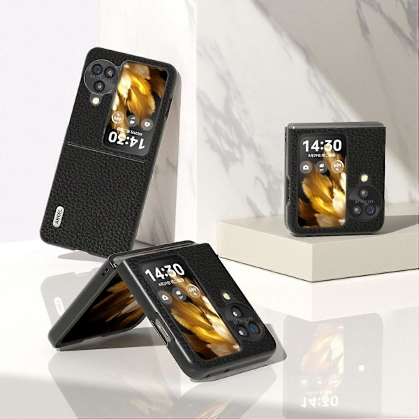 For Oppo Find N3 Flip 5G Ekte Kuskinn+PC Telefondeksel Fallbeskyttelse Multicolor Style D