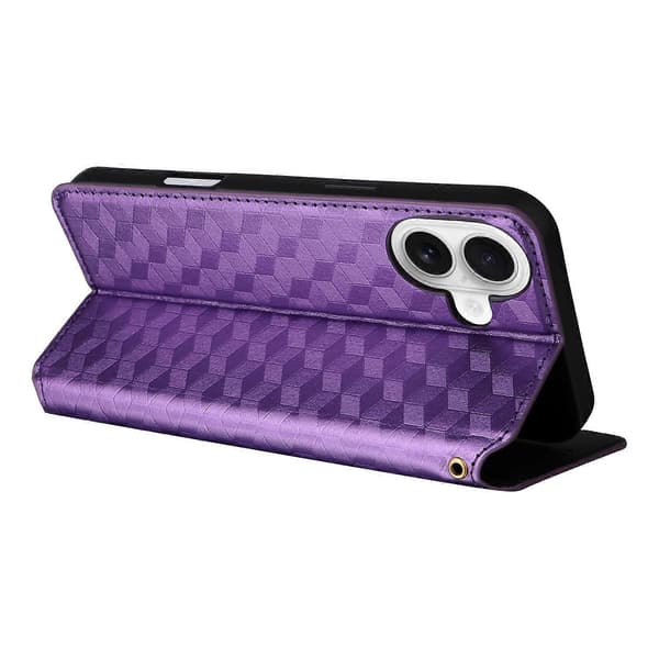 Lommebokdeksel til iPhone 16, rombe-trykket skinndeksel Multicolor Style E