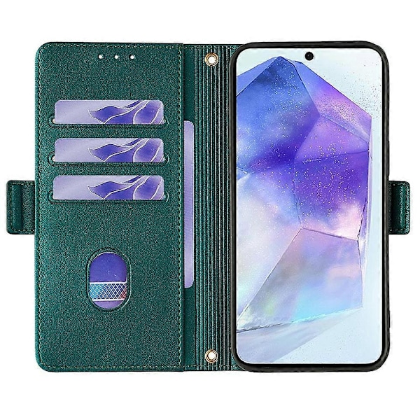 Læder Wallet Case med RFID-blokering og stativ til Samsung Galaxy A26 5G med håndrem - Multicolor Green