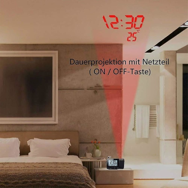 Projektionsväckarklocka, reseväckarklocka med projektions- USB anslutning Inomhustemperatur och luftfuktighet Bordsklocka Snooze-funktion Tw
