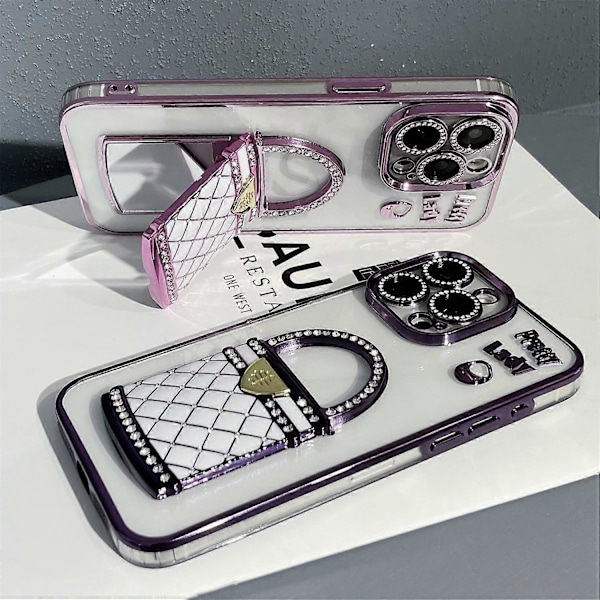 iPhone 16 Pro Max -kotelo peilijalustalla TPU+PC matkapuhelimen takakuoren muotoilu - Musta Multicolor Silver
