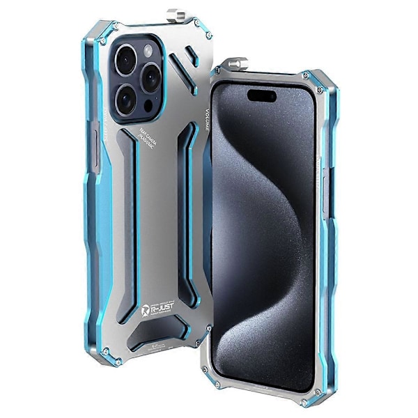 R-JUST Mekanisk Armor til iPhone 15 Pro Max Metal Cover Hul Design Telefon Beskyttelsescover Multicolor Style A