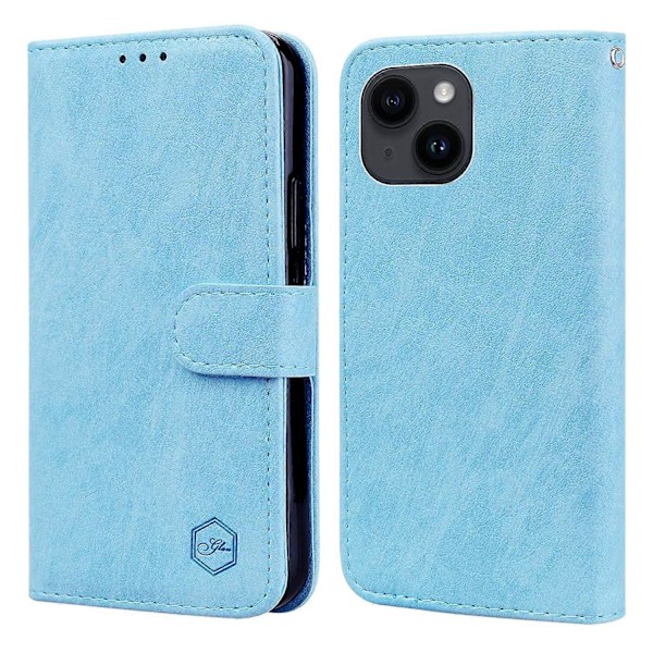Solid farve PU læder Wallet Case med faldsikring og foldbart stativ til iPhone 15 Plus Multicolor Style B