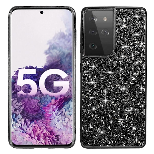 Glittrande Paljetter Design Pläterad TPU Ram + PC Hybrid Skal Fodral för Samsung Galaxy S21 Ultra 5G