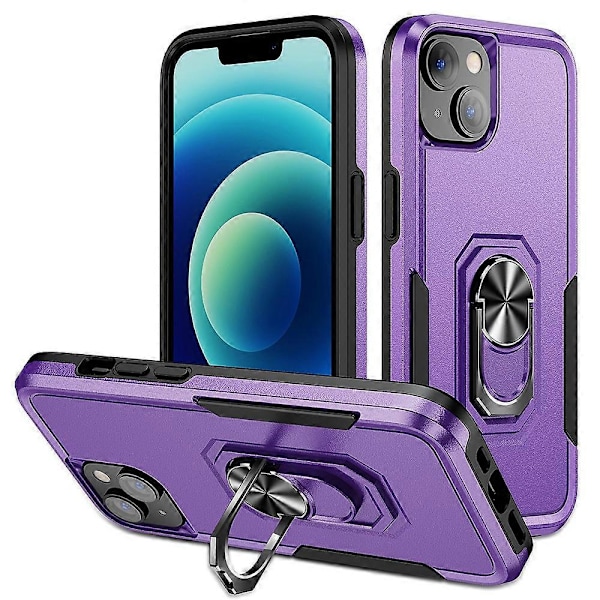iPhone 15 PC+TPU Iskunkestävä Suojakuori Pudotussuojaava Puhelinkotelo Sormuksella ja Jalustalla Multicolor Style I