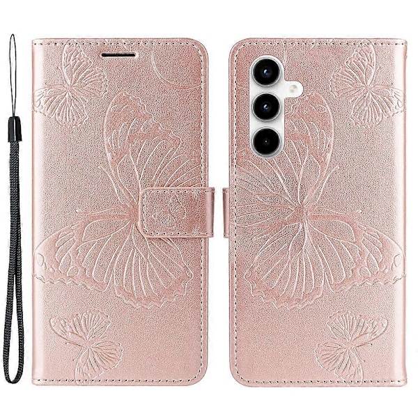 For Samsung Galaxy A35 5G Wallet Case Floral Butterfly Præget Læder Telefon Cover Stativ Multicolor Rose Gold