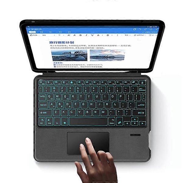 iPad Air (2020)/(2022) Nahkakotelo + Kosketuslevyllinen Bluetooth-näppäimistö taustavalolla