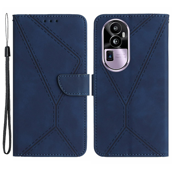 Ht05 Läppäkansi Oppo Reno10 Pro+ 5g -puhelimelle, pehmeäpintainen jalustallinen lompakkokotelo painetulla kuviolla Blue