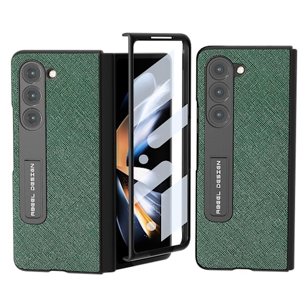 För Samsung Galaxy Z Fold5 5g Kickstand Vikbart phone case Cross Texture Kohud Läder+PC cover Green