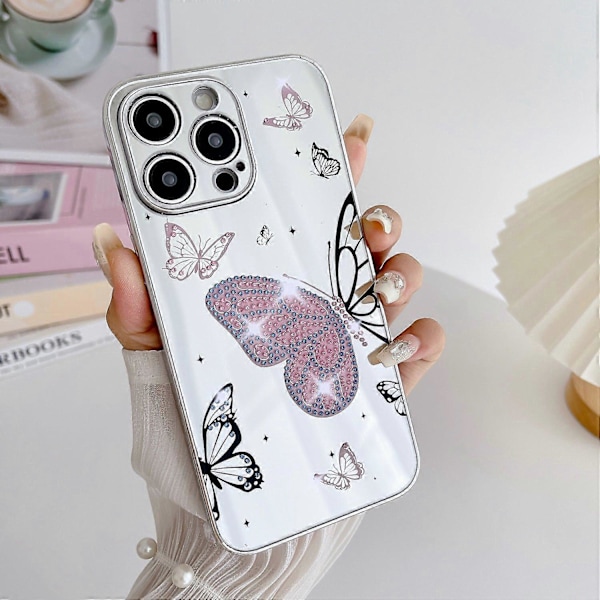 iPhone 15 Pro Max -kotelo IMD hopeaviimeistely TPU+PC strassikoristeinen puhelinkuori Multicolor Style B